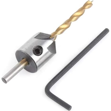 Broca para madera de 5 mm con orificio avellanado, broca para madera de acero de alta velocidad, broca cónica para madera con orificio avellanado (1/4)