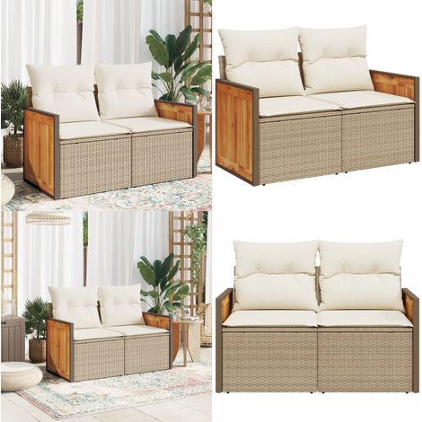 Canapé de jardin avec coussins 2 places beige résine tressée - Canapé De Jardin - Meuble De Jardin - Salon De Jardin - Résine Tressée - Rotin Synthétique - Home & Living (1/5)