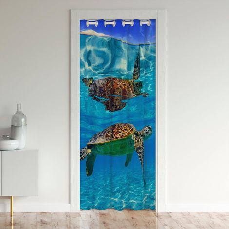 3D Turtle Rideau de Porte pour Doorway Privacy Bleu Ocean Rideau Caché,Animaux Marins Nautiques Rideau de Signage 86x203 Rideau de Séparation Tropical Hawaiian Beach Décor Marin - 86L X 203H cm (1 Pan (1/5)