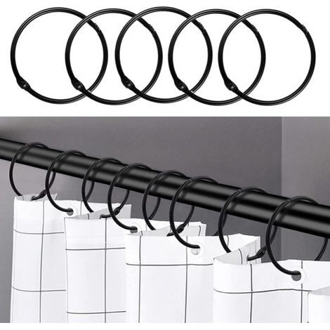 Anelli per tenda da doccia neri - 24 pezzi, ganci antiruggine per tenda da doccia per il bagno, anelli decorativi rotondi per tenda da doccia (1/5)