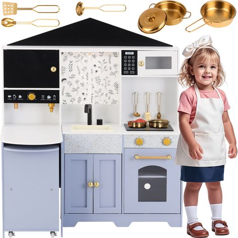 Cuisine pour enfants, jeu de rôle créatif - Design maison avec accessoires surprises, adaptée dès 3 ans, bois + plastique, blanc + violet, 60x90x105 cm (1/5)