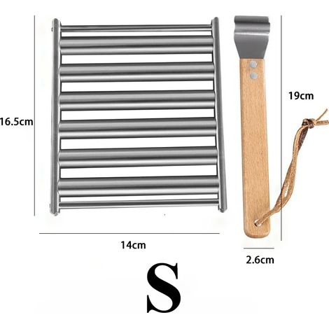 (Taille S) Grille à hot-dogs à rouleaux avec poignée en bois, accessoires de barbecue multifonctionnels en acier inoxydable, parfaits pour les fêtes barbecue. (1/5)