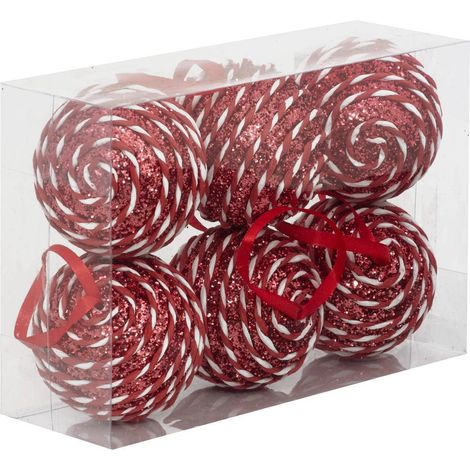 Déco de Sapin de Noël Lot de 6 Boules cordes rouge pailletées D 6 cm - Feeric Christmas (1/3)