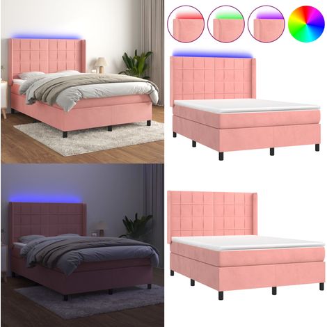 Boxspringbett mit Matratze & LED Rosa 140x190 cm Samt - Boxspringbett - Samtbett - Kinderzimmerbetten - Jugendzimmer - Rosa Bett - Home & Living (1/5)