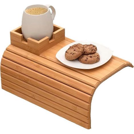 Sofa-Armlehnenablage, Sofa-Getränkehalter, Bambustablett mit Getränkehalter