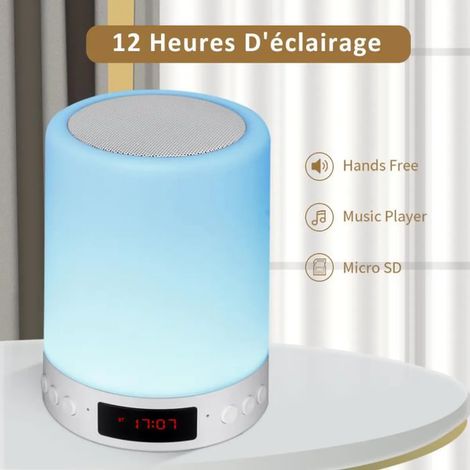 MINKUROW Altoparlante Per Luce Notturna Bluetooth, Altoparlante Bluetooth Luminoso Luce Notturna Per Bambini, Lampada Da Comodino Con Sveglia Ricaricabile A 7 Colori (1/4)
