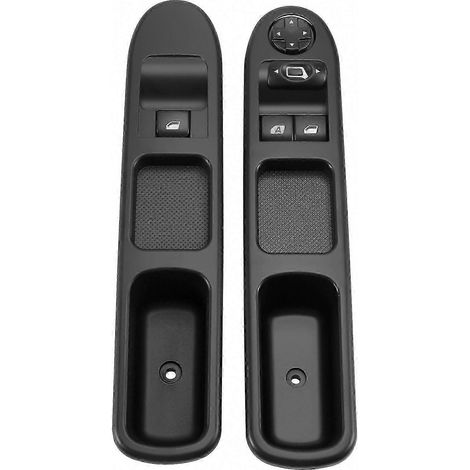 Lot de 2 interrupteurs de lève-vitre électrique pour Peugeot 207 (2007-2015), côté conducteur et passager, références 6554QC, 6490HQ et 6554HJ. (1/4)