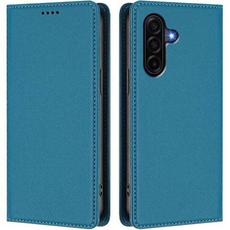 Pour Samsung Galaxy A57 5G Étui Portefeuille en Cuir Fermeture Magnétique Anti-RFID Housse de Téléphone - Bleu Lac (1/5)