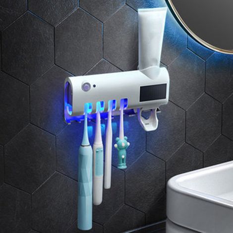Porte-brosse à dents UV avec batterie 1200 mAh, fixation murale à induction intelligente, chargement USB, blanc (1/5)