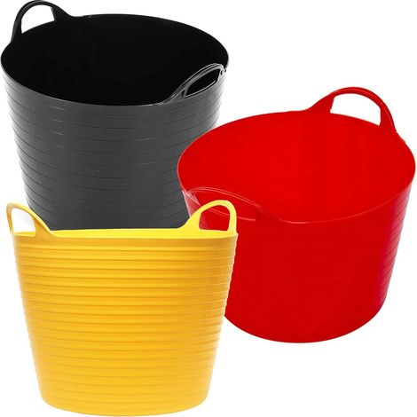 Sets of 3 Strong 40 Litre Flexi Tubs Mixed Assorted Colours (1 Black, 1 Yellow & 1 Red) (1/3)