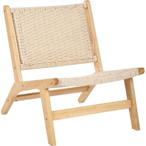 Chaise Moderne Bohème en Bois d'Hévéa avec Assise Tissée en Corde de Papier Fauteuil Salle à Manger d'Appoint Marron Clair Villaz (1/5)