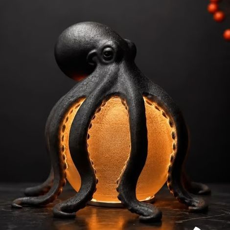 Portable Cute Ocean Decor Table Lamp Creative Octopus Lamp - Black