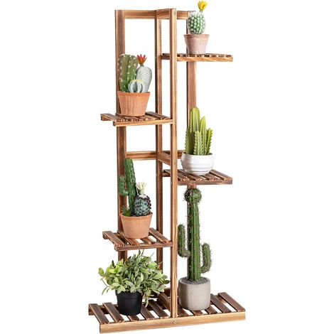 COSTWAY Soporte para Plantas de Madera con 5 Niveles/Estante para Flores para 6 Macetas/Porta Plantas con Dispositivo Antivuelco 50 x 21 x 103 cm (1/5)