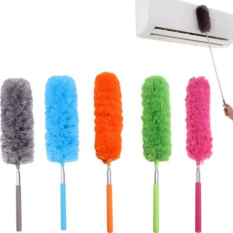 Lot de 5 accessoires de nettoyage avec plumeau télescopique jusqu'à 85 cm, pelle à poussière et plumeau microfibre lavable, rotatif et à adsorption électrostatique (1/5)