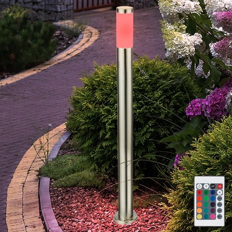 Stehleuchte Gartenlampe LED Außenleuchte Säulenleuchte Fernbedienung Farbwechsel Garten, IP44 Edelstahl silber opal, 1x RGB LED 3,5W, DxH 12,7x110 cm