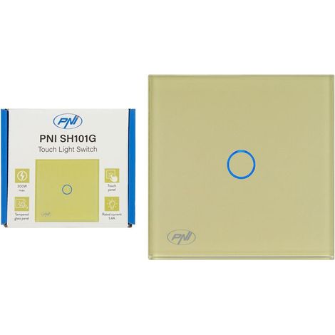 Interrupteur - PNI SH101G - Tactile en verre - Finition dorée - Indicateur LED (1/4)