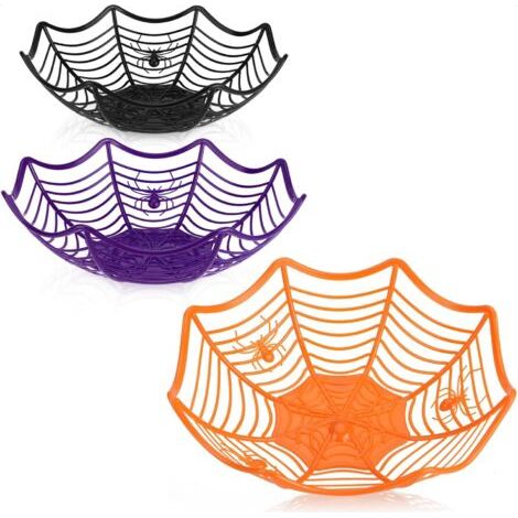 BUNTHAUS 3x Bols à Snack Halloween Ensemble de Bols pour Bonbons Emballés Assiettes à Snack en Plastique Vaisselle de Fête pour Halloween et Fêtes à Thème (3 pièces toile d'araignée) (1/5)