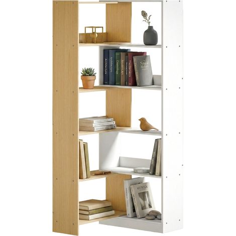 Étagère d'angle pivotante (350°) à 5 niveaux, étagère extensible en L, 60–111 x 24 x 164 cm, chêne