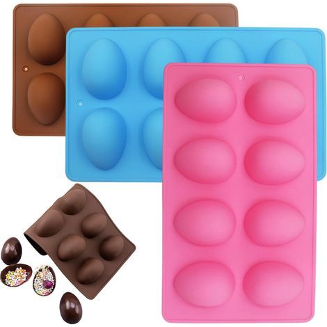 Set di 3 stampi in silicone per cioccolato a forma di uovo di Pasqua - Grandi (8 cavità) stampi da forno in silicone, antiaderenti e senza BPA, adatti al contatto con gli alimenti, per dolci, gelatine (1/5)