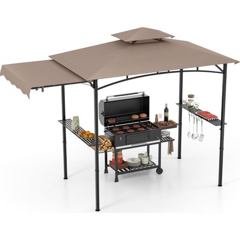 Grillpavillon mit seitlicher Markise und Doppeldach, Braun