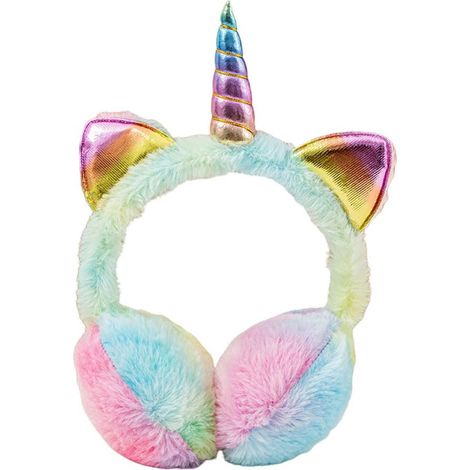 Cache-oreilles licorne arc-en-ciel tout doux pour enfants (filles, garçons) - Cache-oreilles chauds et moelleux pour l'hiver avec corne et oreilles scintillantes, protection confortable pour les activ