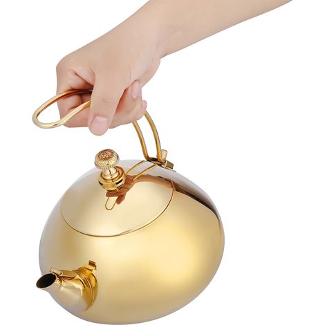 Bouilloire en acier inoxydable 1,5L dorée, compatible induction, chauffe rapide pour thé et eau bouillante, théière classique de cuisine. (1/3)