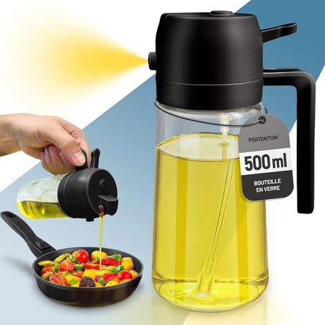 500 ml Spray huile cuisine 2 en 1 foncé anti-lumière de cuisson - Vaporisateur huile avec flacon de qualité alimentaire - Pulvérisateur d'huile en verre pour la cuisine (Noir) (1/5)