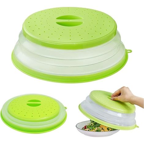 AGE Couvercle pour micro-ondes 1 pièce, couvercle pliant pour micro-ondes, protection contre les éclaboussures pour micro-ondes avec trous de vapeur, couvercle chauffant pour aliments sans BAP vert (1/5)
