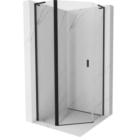 Mexen Mist L cabina doccia pentagonale battente 80 x 80 cm, trasparente, nera - 8A8L-080-080-70-00 (1/5)
