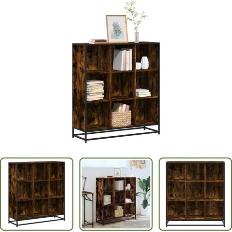 Rangement livres - Bibliothèque chêne fumé 97,5x33x107,5cm bois d'ingénierie métal (1/5)