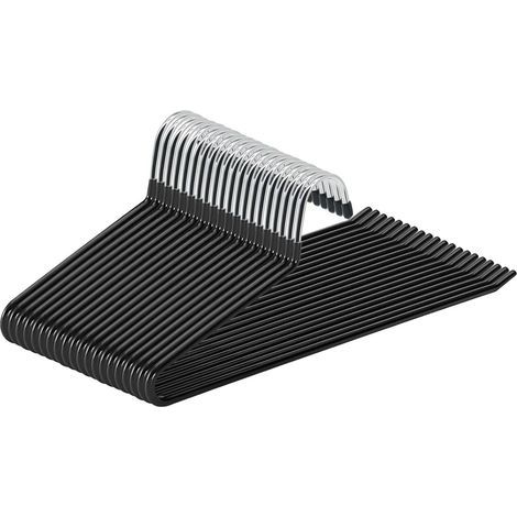 Lot de 20 cintres métalliques pour pantalons ouverts, gain de place, antidérapants et faciles à suspendre (noirs). (1/4)
