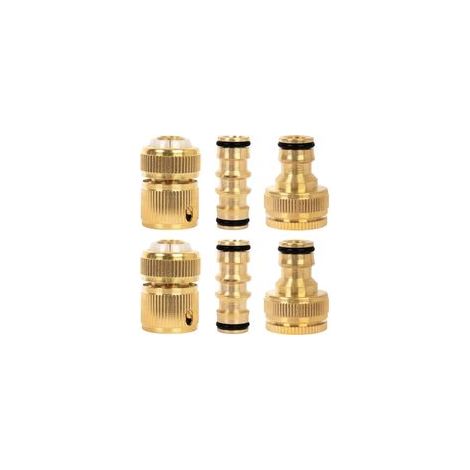 Kit de 6 raccords en laiton pour tuyau d’arrosage – 2 raccords mâles doubles, 2 embouts pour tuyau 1/2 pouce, 2 raccords robinet 1/2 pouce – résistants à la corrosion