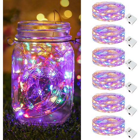 Confezione da 6 mini luci a LED a batteria, 2 m, 20 LED, 3 modalità, a batteria, IP65, impermeabili, piccole luci a LED per interni, decorazione per giardino, camera da letto, matrimonio, festa, Natal