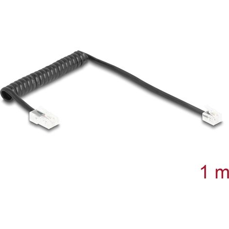 Delock Cable telefÃ³nico en espiral RJ11 macho a RJ45 macho negro 1 m