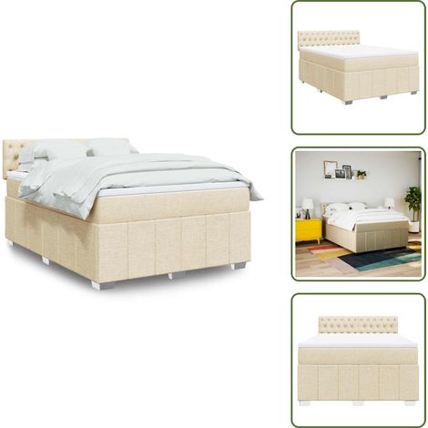 Cama con cabecero ajustable - vidaXL Cama box spring con colchón tela color crema 140x190 cm - Colchón ensacado