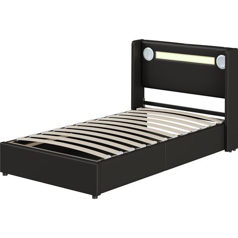 Polsterbett 90x200 mit LED, Bluetooth und 2 USB-Anschlüssen, PU schwarz MODENUIT (1/5)