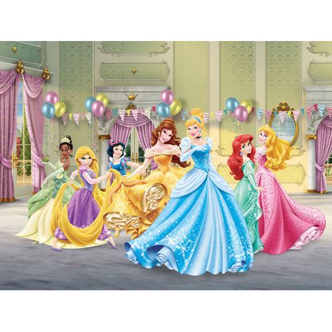 papier peint panoramique Princesses jaune, bleu et vert  - Disney (1/5)