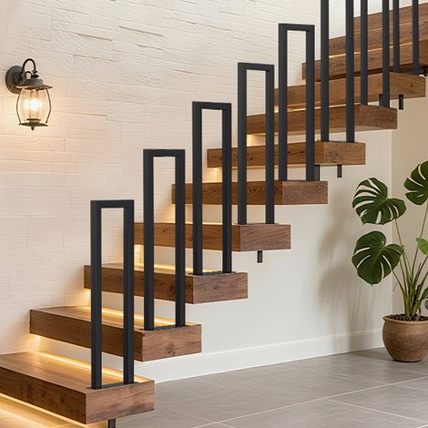 Wolketon 85 cm Noir Rampe d'escalier en fer en forme de U, main courante, rampe en fer pour l'intérieur et l'extérieur, universelle