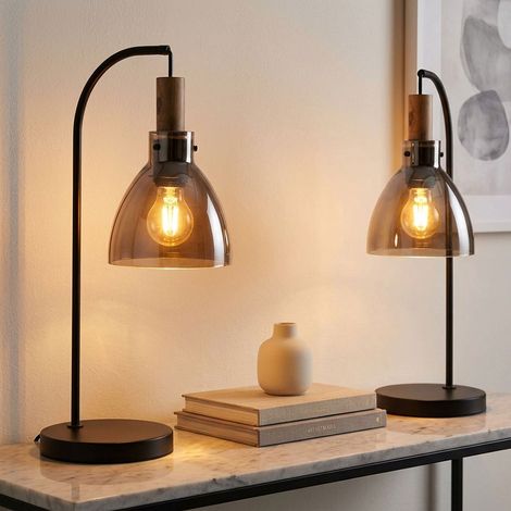 2 lampade da tavolo, lampada da soggiorno, interruttore a cavo, metallo nero, H 55 cm (1/5)
