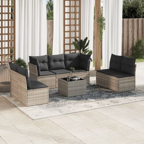 Set de sofás de jardín 8 pzas y cojines ratán sintético gris vidaXL (1/3)