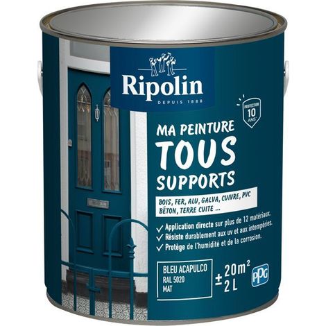 Peinture multi-supports - Bleu acapulco - RAL 5020 - Mat - Ripolin - 2L