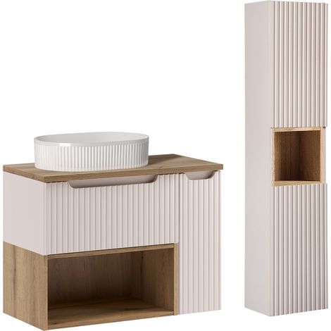 Waschtisch und Hängesäule 80.4cm Riva mit 2 Schubladen, Kaschmir