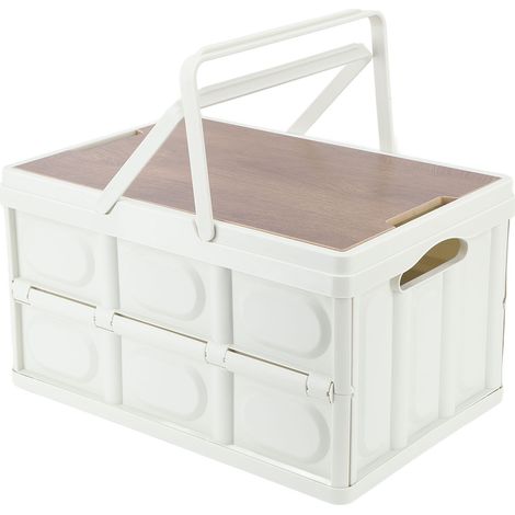 Campingbox, tragbare Aufbewahrungsbox für Outdoor-Camping mit Griff, faltbarem und abnehmbarem Holzdeckel, Größe L (1/5)