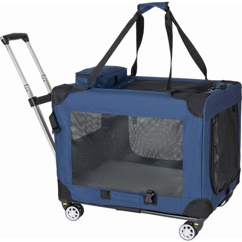 Transportín plegable 2 en 1 de 60cm para perros medianos a grandes, bolsa de transporte con ruedas, caja portátil plegable con 3 puertas y ventanas de malla, para interiores, exteriores y viajes