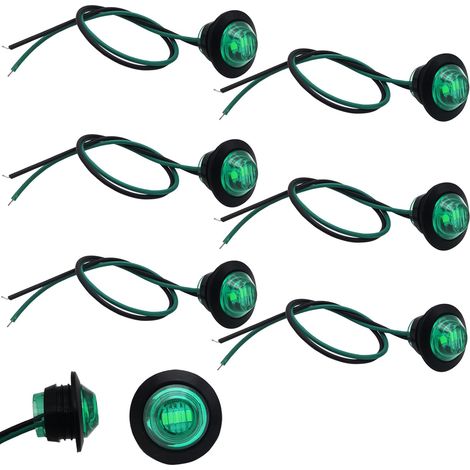 Feux marqueurs latéraux LED ronds universels 3/4 pouces, indicateurs feu arrière et feu stop étanches IP67 pour petits véhicules 12V, 6 pièces indicateurs latéraux verts pour remorque (1/5)