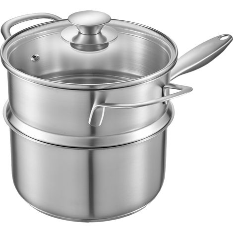 Mophorn Casseruola da Cucina in Acciaio Inox, Capacità di 2,37L con Coperchio in Vetro e Strato per Vapore, Pentola con Manico per Zuppe, Verdure e Spaghetti (1/5)