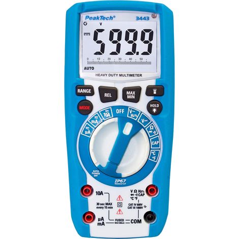 PeakTech 3443 – Multimetro digitale con illuminazione a LED, Impermeabile (IP67), 6000 conteggi, Custodia estremamente robusta, Multimetro tascabile, Voltmetro, Tester di continuità - CAT III 1000V (1/5)