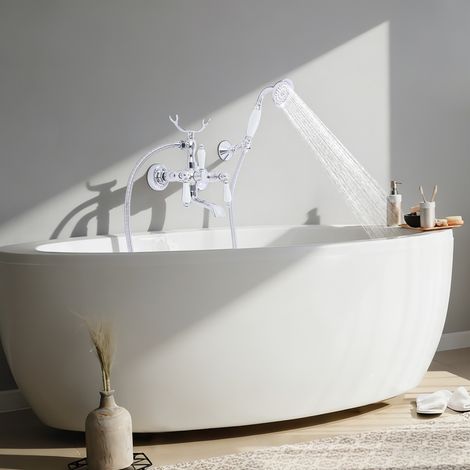 Vintage-Badewannenarmatur, Wandmontage, mit Handbrause (1/5)