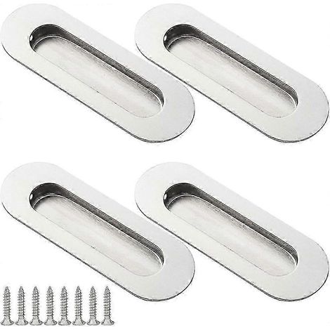 Poignées de porte coulissantes en quatre parties, ovales, encastrées, en acier inoxydable, avec vis pour armoires, argent (1/5)