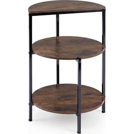 Table basse ronde 3 niveaux avec cadre métallique, table de chevet industrielle en bois pour salon et chambre 43 x 43 x 63 cm